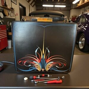 Bienen Davis 1950’s hand bag pinstriped by Ron Hernandez a renowned Artist